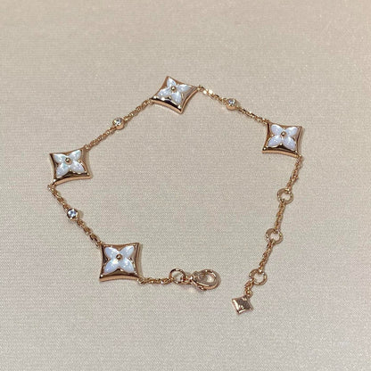 [Garvey ]STAR 4 MOTIF MOP DIAMOND PINK GOLD BRACELET