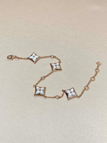 [Garvey ]STAR 4 MOTIF MOP DIAMOND PINK GOLD BRACELET