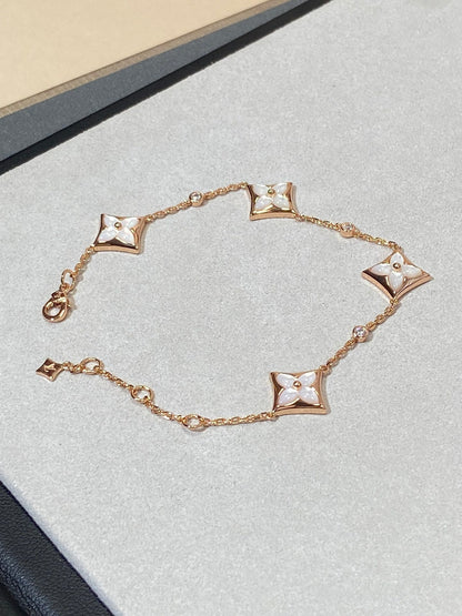 [Garvey ]STAR 4 MOTIF MOP DIAMOND PINK GOLD BRACELET