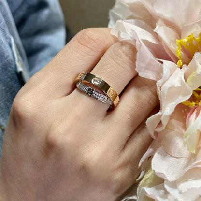 [Garvey ]LOVE PINK GOLD SILVER DIAMOND DOUBLE RING