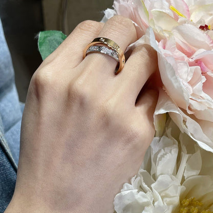[Garvey ]LOVE PINK GOLD SILVER DIAMOND DOUBLE RING