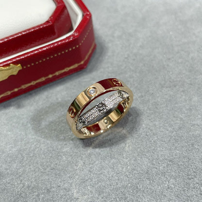 [Garvey ]LOVE PINK GOLD SILVER DIAMOND DOUBLE RING