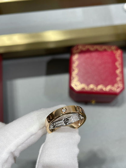 [Garvey ]LOVE PINK GOLD SILVER DIAMOND DOUBLE RING