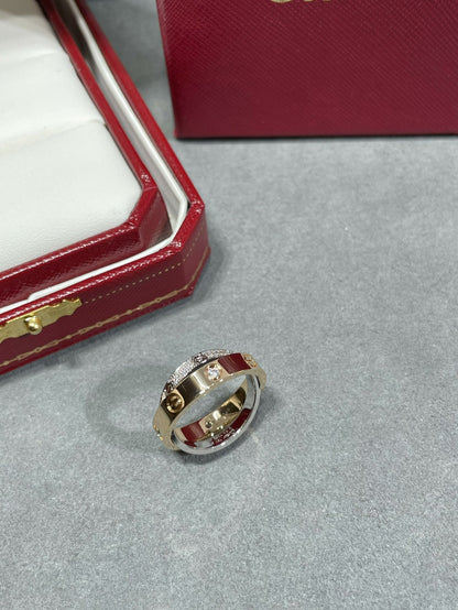 [Garvey ]LOVE PINK GOLD SILVER DIAMOND DOUBLE RING