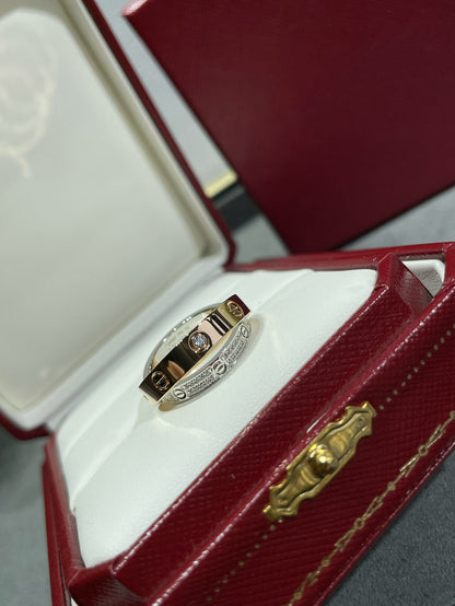 [Garvey ]LOVE PINK GOLD SILVER DIAMOND DOUBLE RING