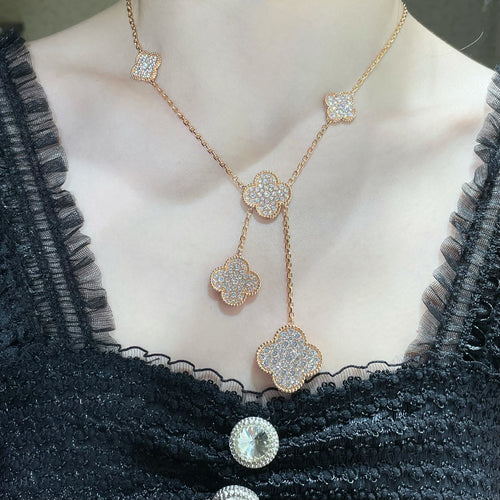 [Garvey ]CLOVER 6 MOTIF DIAMOND PAVED NECKLACE