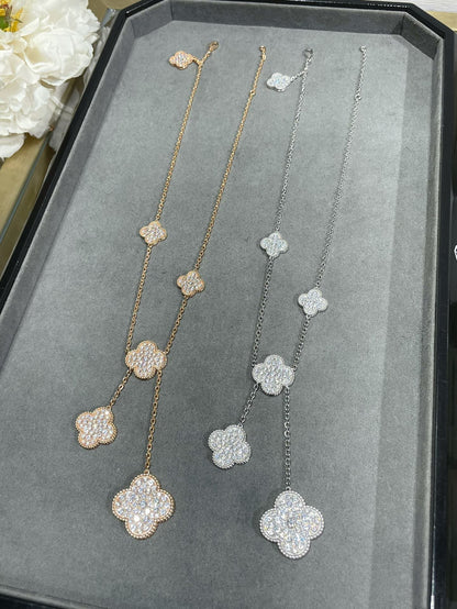 [Garvey ]CLOVER 6 MOTIF DIAMOND PAVED NECKLACE