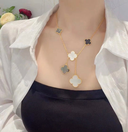 [Garvey ]CLOVER 6 MOTIF MOP ONYX GOLD NECKLACE