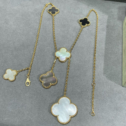 [Garvey ]CLOVER 6 MOTIF MOP ONYX GOLD NECKLACE