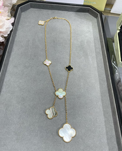 [Garvey ]CLOVER 6 MOTIF MOP ONYX GOLD NECKLACE