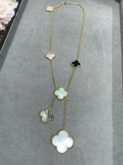 [Garvey ]CLOVER 6 MOTIF MOP ONYX GOLD NECKLACE