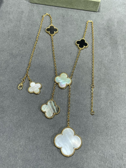 [Garvey ]CLOVER 6 MOTIF MOP ONYX GOLD NECKLACE