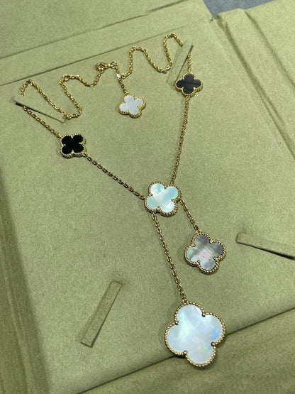 [Garvey ]CLOVER 6 MOTIF MOP ONYX GOLD NECKLACE