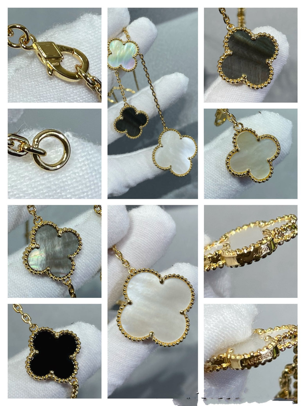 [Garvey ]CLOVER 6 MOTIF MOP ONYX GOLD NECKLACE