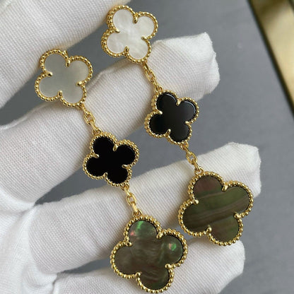 [Garvey ]CLOVER 3 MOTIF MOP ONYX DARK MOP PINK GOLD EARRINGS