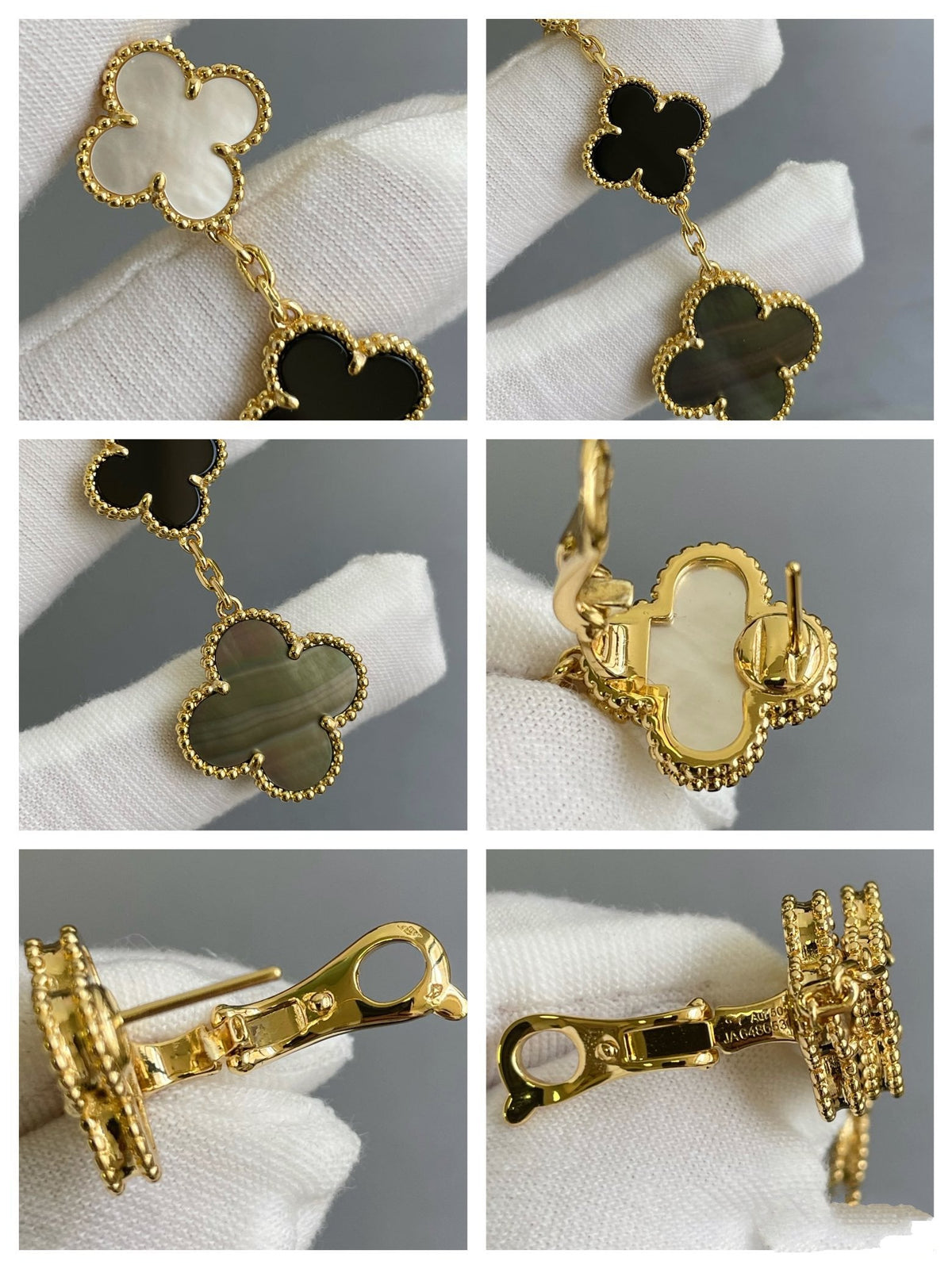 [Garvey ]CLOVER 3 MOTIF MOP ONYX DARK MOP PINK GOLD EARRINGS