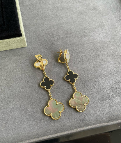 [Garvey ]CLOVER 3 MOTIF MOP ONYX DARK MOP PINK GOLD EARRINGS