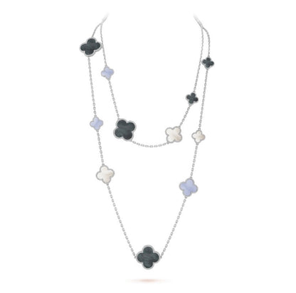 [Garvey ]CLOVER 16 MOTIF CHALCEDONY MOP SILVER NECKLACE
