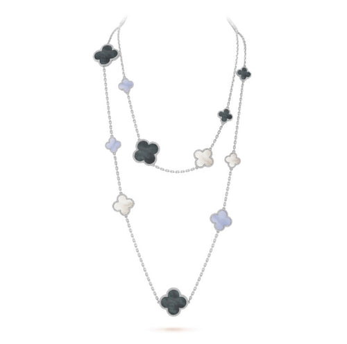 [Garvey ]CLOVER 16 MOTIF CHALCEDONY MOP SILVER NECKLACE