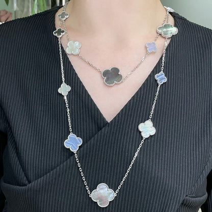 [Garvey ]CLOVER 16 MOTIF CHALCEDONY MOP SILVER NECKLACE