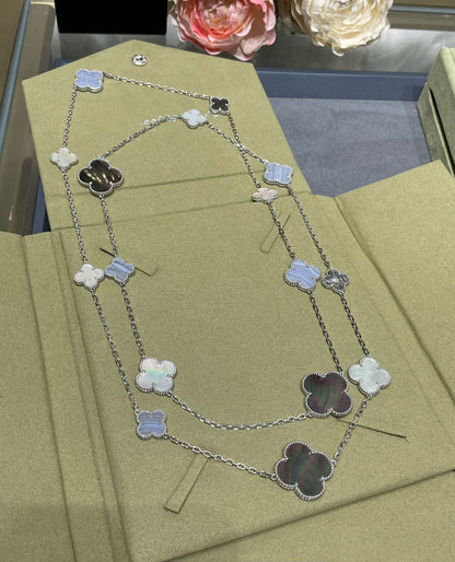 [Garvey ]CLOVER 16 MOTIF CHALCEDONY MOP SILVER NECKLACE
