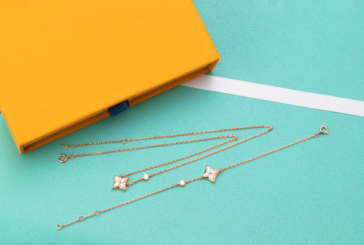 [Garvey ]STAR PINK MOP 1 DIAMOND PINK GOLD NECKLACE