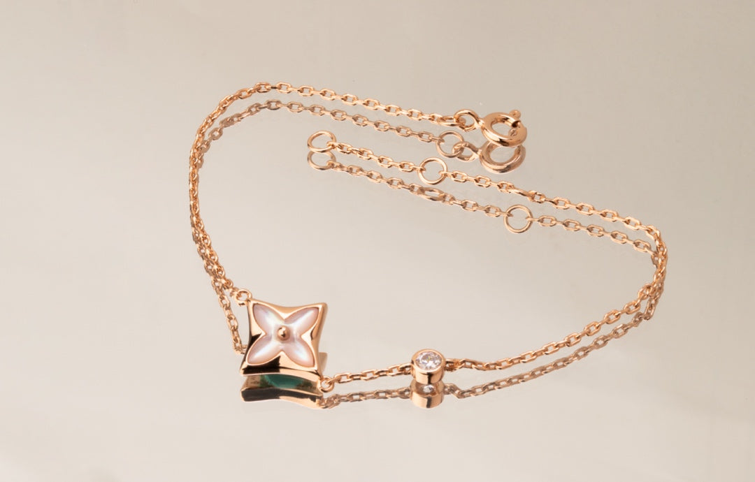 [Garvey ]STAR PINK MOP 1 DIAMOND PINK GOLD NECKLACE