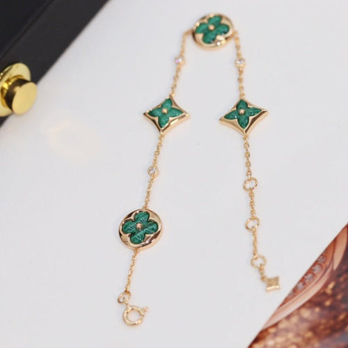 [Garvey ]STAR AND SUN 4 MOTIF PINK GOLD MALACHITE BRACELET