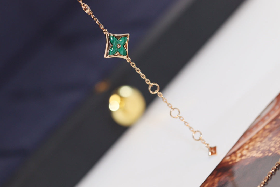 [Garvey ]STAR AND SUN 4 MOTIF PINK GOLD MALACHITE BRACELET