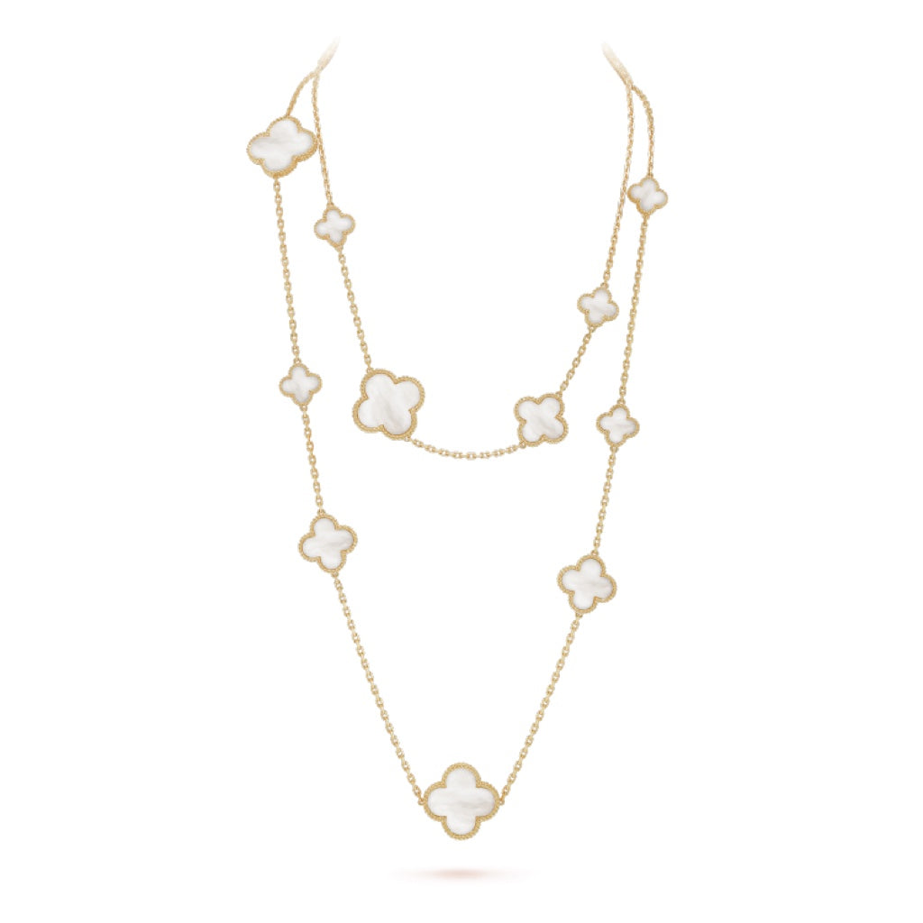 [Garvey ]CLOVER 16 MOTIF WHITE MOP GOLD NECKLACE