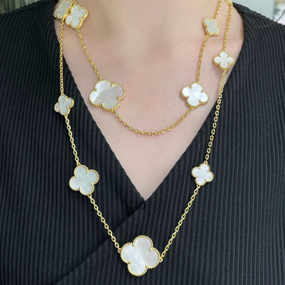 [Garvey ]CLOVER 16 MOTIF WHITE MOP GOLD NECKLACE