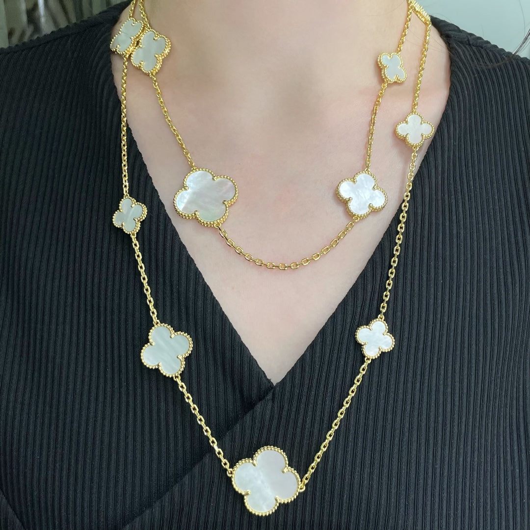 [Garvey ]CLOVER 16 MOTIF WHITE MOP GOLD NECKLACE