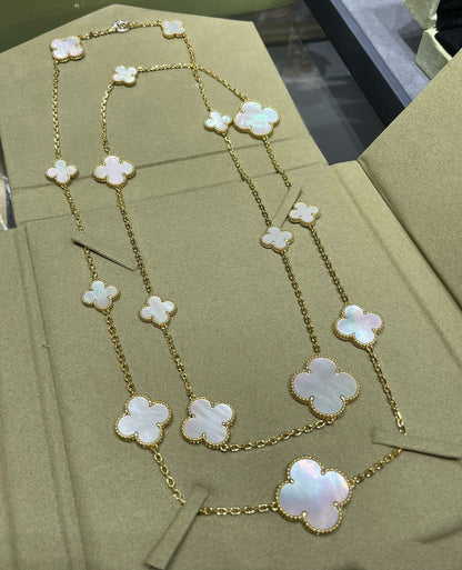 [Garvey ]CLOVER 16 MOTIF WHITE MOP GOLD NECKLACE