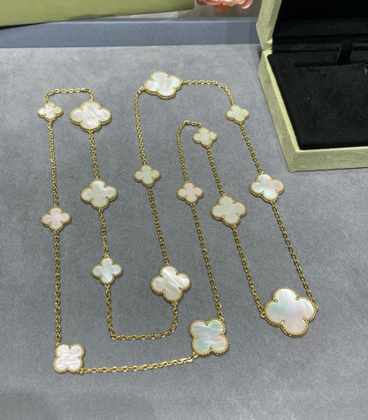[Garvey ]CLOVER 16 MOTIF WHITE MOP GOLD NECKLACE