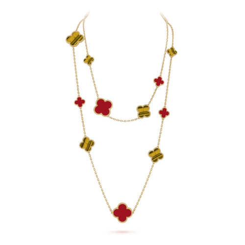 [Garvey ]CLOVER 16 MOTIF CARNELIAN TIGER EYE ROSE GOLD NECKLACE