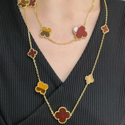 [Garvey ]CLOVER 16 MOTIF CARNELIAN TIGER EYE ROSE GOLD NECKLACE
