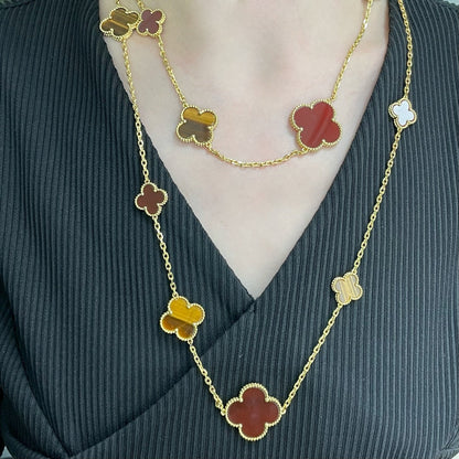 [Garvey ]CLOVER 16 MOTIF CARNELIAN TIGER EYE ROSE GOLD NECKLACE