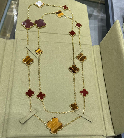 [Garvey ]CLOVER 16 MOTIF CARNELIAN TIGER EYE ROSE GOLD NECKLACE