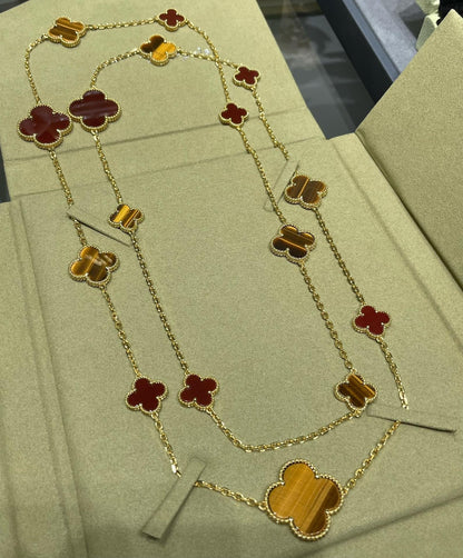 [Garvey ]CLOVER 16 MOTIF CARNELIAN TIGER EYE ROSE GOLD NECKLACE