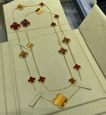[Garvey ]CLOVER 16 MOTIF CARNELIAN TIGER EYE ROSE GOLD NECKLACE