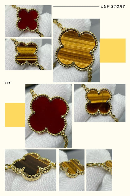 [Garvey ]CLOVER 16 MOTIF CARNELIAN TIGER EYE ROSE GOLD NECKLACE