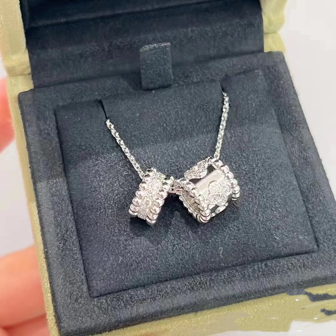 [Garvey ]PERLEE DOUBLE PENDANT SILVER DIAMOND NECKLACE