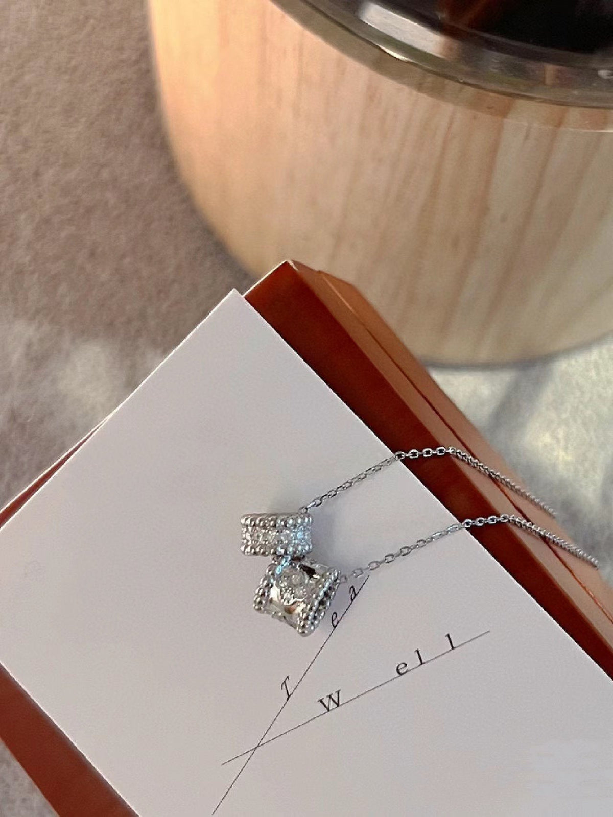 [Garvey ]PERLEE DOUBLE PENDANT SILVER DIAMOND NECKLACE