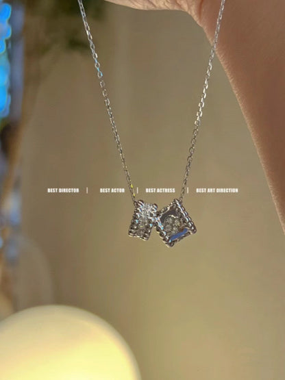 [Garvey ]PERLEE DOUBLE PENDANT SILVER DIAMOND NECKLACE