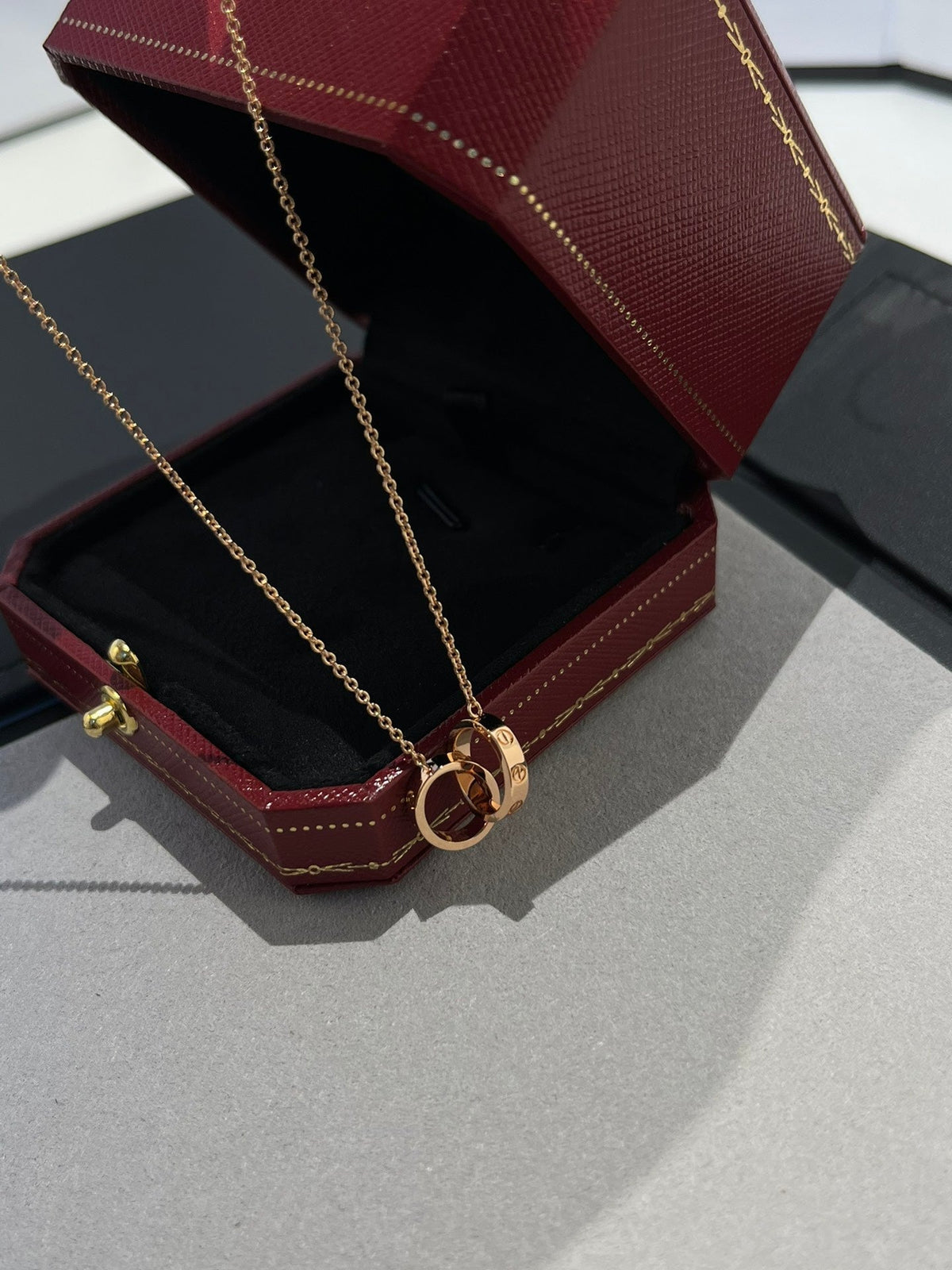 [Garvey ]LOVE NECKLACE DOUBLE RING PINK GOLD
