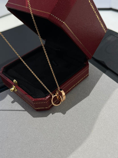 [Garvey ]LOVE NECKLACE DOUBLE RING PINK GOLD