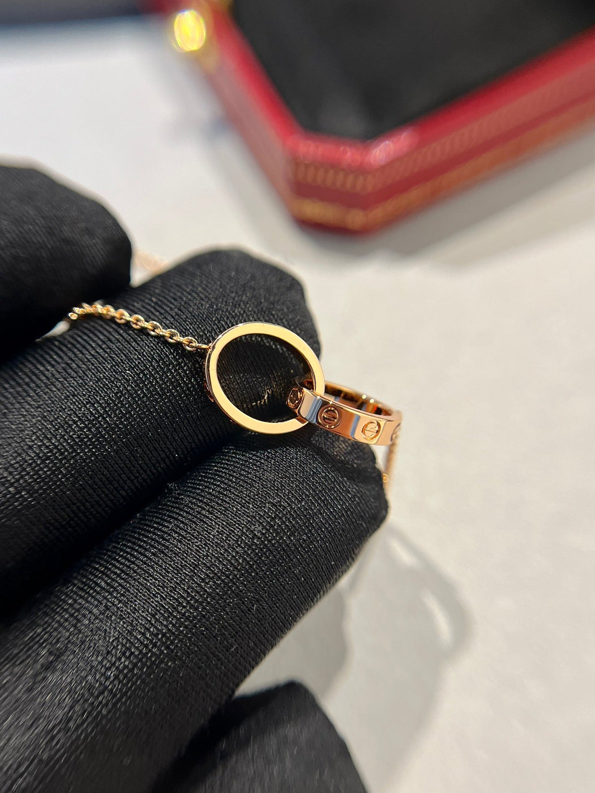 [Garvey ]LOVE NECKLACE DOUBLE RING PINK GOLD