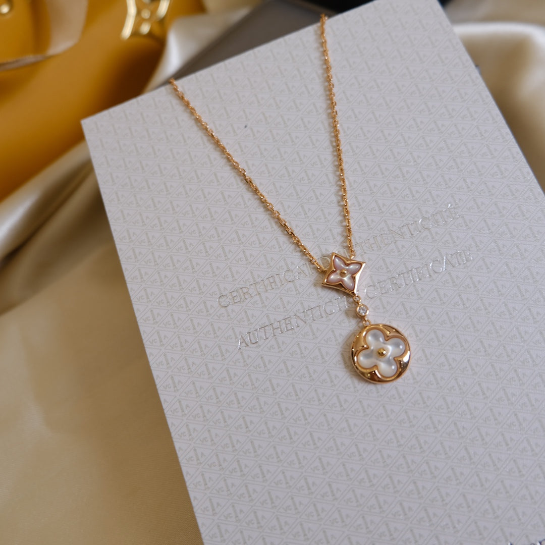 [Garvey ]STAR AND SUN WHITE MOP 2 MOTIF PINK GOLD NECKLACE
