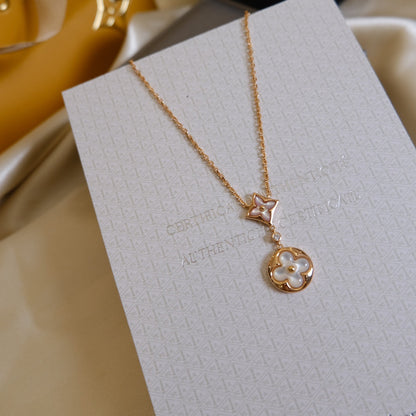 [Garvey ]STAR AND SUN WHITE MOP 2 MOTIF PINK GOLD NECKLACE