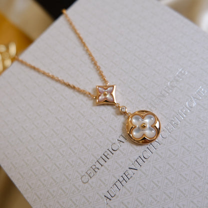 [Garvey ]STAR AND SUN WHITE MOP 2 MOTIF PINK GOLD NECKLACE